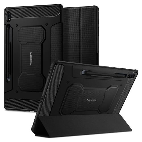 Samsung Galaxy Tab S7 Plus 12.4 / Tab S7 FE 12.4 / Tab S8 Plus 12.4, mappa tok, közepesen ütésálló, Spigen Rugged Armor, fekete
