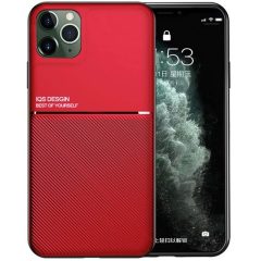   Huawei P40, Szilikon tok, közepesen ütésálló, mágneses tartóval kompatibilis, karbon minta, Wooze Carbon, piros