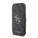 Guess 4G Metal Logo iPhone 16 Pro flip/oldalra nyíló tok, fekete GUBKP16L4GMGGR