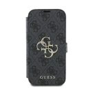 Guess 4G Metal Logo iPhone 16 Pro flip/oldalra nyíló tok, fekete GUBKP16L4GMGGR