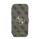 Guess 4G Metal Logo iPhone 16 Pro Max flip/oldalra nyíló tok, barna GUBKP16X4GMGBR