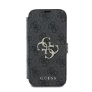 Guess 4G Metal Logo iPhone 16 Pro Max flip/oldalra nyíló tok, fekete GUBKP16X4GMGGR
