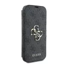 Guess 4G Metal Logo iPhone 16 Pro Max flip/oldalra nyíló tok, fekete GUBKP16X4GMGGR