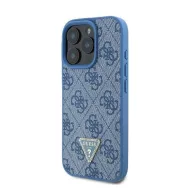   Guess Leather Metal Logo Strass Crossbody iPhone 16 Pro kemény hátlap tok, kék GUHCP16LP4TDSCPB