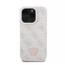 Guess Leather Metal Logo Strass Crossbody iPhone 16 Pro kemény hátlap tok, rózsaszín GUHCP16LP4TDSCPP