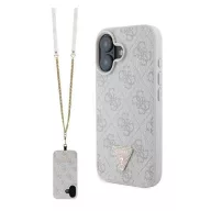   Guess Leather Metal Logo Strass Crossbody iPhone 16 kemény hátlap tok, rózsaszín GUHCP16SP4TDSCPP