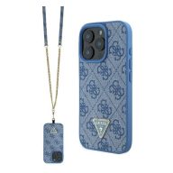   Guess Leather Metal Logo Strass Crossbody iPhone 16 Pro Max kemény hátlap tok, kék GUHCP16XP4TDSCPB