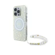   Guess IML Flowers Allover Electro iPhone 16 Pro kemény hátlap tok pánttal, fehér GUHMP16LHCPOFPH