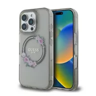   Guess IML Flowers Wreath iPhone 16 Pro MagSafe kemény hátlap tok, fekete GUHMP16LHFWFCK