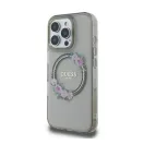 Guess IML Flowers Wreath iPhone 16 Pro MagSafe kemény hátlap tok, fekete GUHMP16LHFWFCK