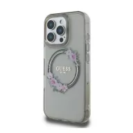   Guess IML Flowers Wreath iPhone 16 Pro MagSafe kemény hátlap tok, fekete GUHMP16LHFWFCK