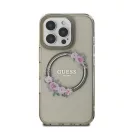 Guess IML Flowers Wreath iPhone 16 Pro MagSafe kemény hátlap tok, fekete GUHMP16LHFWFCK