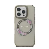   Guess IML Flowers Wreath iPhone 16 Pro MagSafe kemény hátlap tok, fekete GUHMP16LHFWFCK