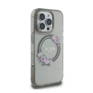   Guess IML Flowers Wreath iPhone 16 Pro MagSafe kemény hátlap tok, fekete GUHMP16LHFWFCK