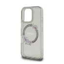 Guess IML Flowers Wreath iPhone 16 Pro MagSafe kemény hátlap tok, fekete GUHMP16LHFWFCK