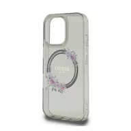   Guess IML Flowers Wreath iPhone 16 Pro MagSafe kemény hátlap tok, fekete GUHMP16LHFWFCK