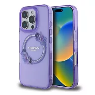   Guess IML Flowers Wreath iPhone 16 Pro MagSafe kemény hátlap tok, lila GUHMP16LHFWFCU