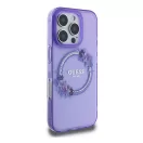 Guess IML Flowers Wreath iPhone 16 Pro MagSafe kemény hátlap tok, lila GUHMP16LHFWFCU