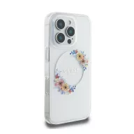   Guess IML Flowers Wreath iPhone 16 Pro MagSafe kemény hátlap tok, átlátszó GUHMP16LHFWFCT