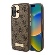   Guess 4G Logo Plate iPhone 16 Plus MagSafe kemény hátlap tok, barna GUHMP16MU4GPRK