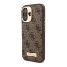 Guess 4G Logo Plate iPhone 16 Plus MagSafe kemény hátlap tok, barna GUHMP16MU4GPRK