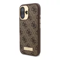   Guess 4G Logo Plate iPhone 16 Plus MagSafe kemény hátlap tok, barna GUHMP16MU4GPRK
