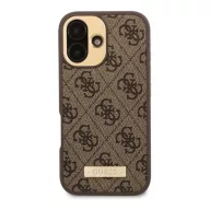   Guess 4G Logo Plate iPhone 16 Plus MagSafe kemény hátlap tok, barna GUHMP16MU4GPRK