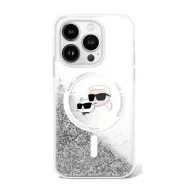   Karl Lagerfeld Liquid Glitter Karl&Choupette Head iPhone 16 Pro Max Magsafe hátlap tok, átlátszó KLHMP16XLGKCSGH