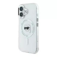   Karl Lagerfeld IML Metal Karl Head iPhone 16 MagSafe kemény hátlap tok, fehér KLHMP16SHLSKIH
