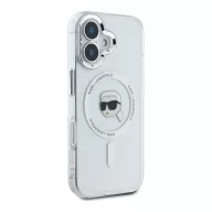   Karl Lagerfeld IML Metal Karl Head iPhone 16 MagSafe kemény hátlap tok, fehér KLHMP16SHLSKIH