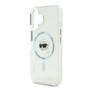 Karl Lagerfeld IML Metal Karl Head iPhone 16 MagSafe kemény hátlap tok, fehér KLHMP16SHLSKIH