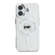   Karl Lagerfeld IML Metal Karl Head iPhone 16 Plus MagSafe kemény hátlap tok, fehér KLHMP16MHLSKIH