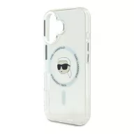   Karl Lagerfeld IML Metal Karl Head iPhone 16 Plus MagSafe kemény hátlap tok, fehér KLHMP16MHLSKIH