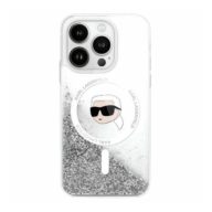   Karl Lagerfeld Liquid Glitter Karl Head iPhone 16 Pro Magsafe hátlap tok, átlátszó KLHMP16LLGKISGH