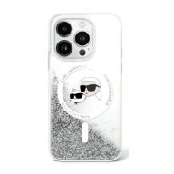   Karl Lagerfeld Liquid Glitter Karl&Choupette Head iPhone 16 Pro Magsafe hátlap tok, átlátszó KLHMP16LLGKCSGH