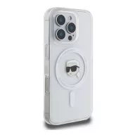   Karl Lagerfeld IML Metal Karl Head iPhone 16 Pro MagSafe kemény hátlap tok, fehér KLHMP16LHLSKIH