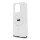 Karl Lagerfeld IML Metal Karl Head iPhone 16 Pro MagSafe kemény hátlap tok, fehér KLHMP16LHLSKIH