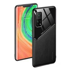   Huawei P40, Szilikon tok, bőr és plexi hátlap, közepesen ütésálló, mágneses tartóval kompatibilis, Wooze Texture, fekete