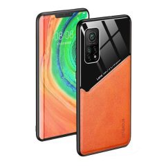   Huawei P40, Szilikon tok, bőr és plexi hátlap, közepesen ütésálló, mágneses tartóval kompatibilis, Wooze Texture, narancssárga