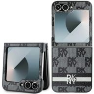  DKNY PU Leather Checkered Pattern and Stripe Samsung Galaxy Z Flip 6 / Flip 7 FE hátlap tok, fekete
