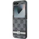 DKNY PU Leather Checkered Pattern and Stripe Samsung Galaxy Z Flip 6 / Flip 7 FE hátlap tok, fekete