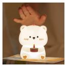 Art Deco szülinapos maci alakú éjjeli lámpa, USB, 1200mAh, fehér