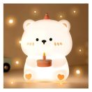 Art Deco szülinapos maci alakú éjjeli lámpa, USB, 1200mAh, fehér