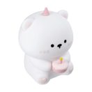 Art Deco szülinapos maci alakú éjjeli lámpa, USB, 1200mAh, fehér