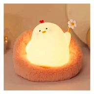   Art Deco virágos csirke alakú éjjeli lámpa, USB, 1200mAh, fehér