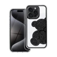 Teddy Bear iPhone 14 Pro csillogó köves tok, fekete
