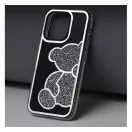 Teddy Bear iPhone 15 csillogó köves tok, ezüst