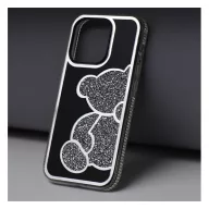 Teddy Bear iPhone 15 csillogó köves tok, ezüst