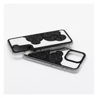 Teddy Bear iPhone 15 Pro csillogó köves tok, fekete