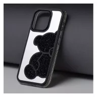 Teddy Bear iPhone 15 Pro csillogó köves tok, fekete